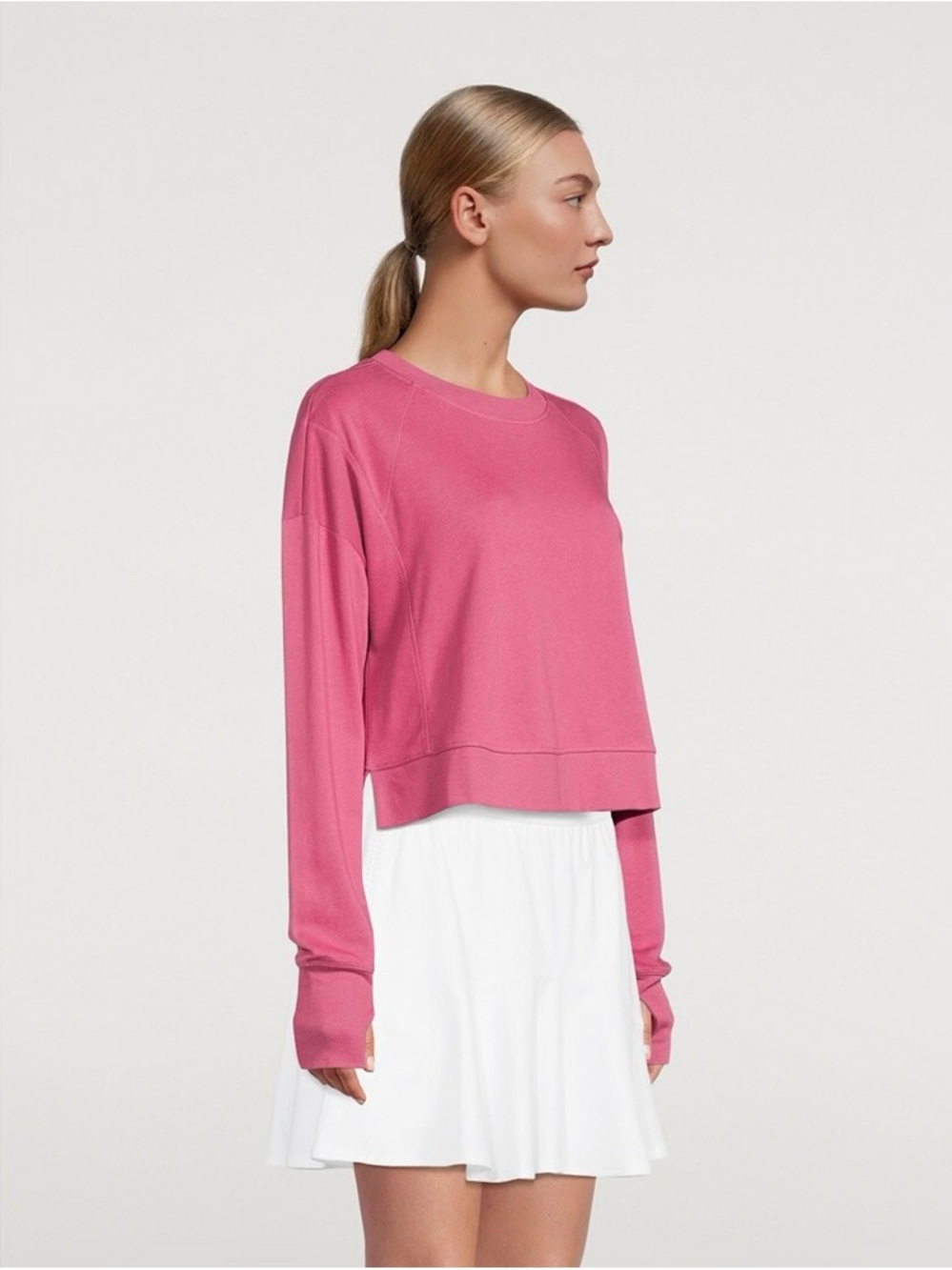 NWT Sweaty Betty After Class Crop Sweatshirt in Adventure Pink with Thumbholes - Picture 3 of 16